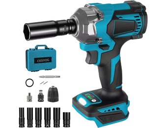 Accu-slagschroevendraaier, compatibel met Makita 18 V accu, 700 Nm, 1/2 inch borstelloze slagschroevendraaier, accumoersleutel met 6 dopsleutels voor het verwisselen van banden in de auto (zonder