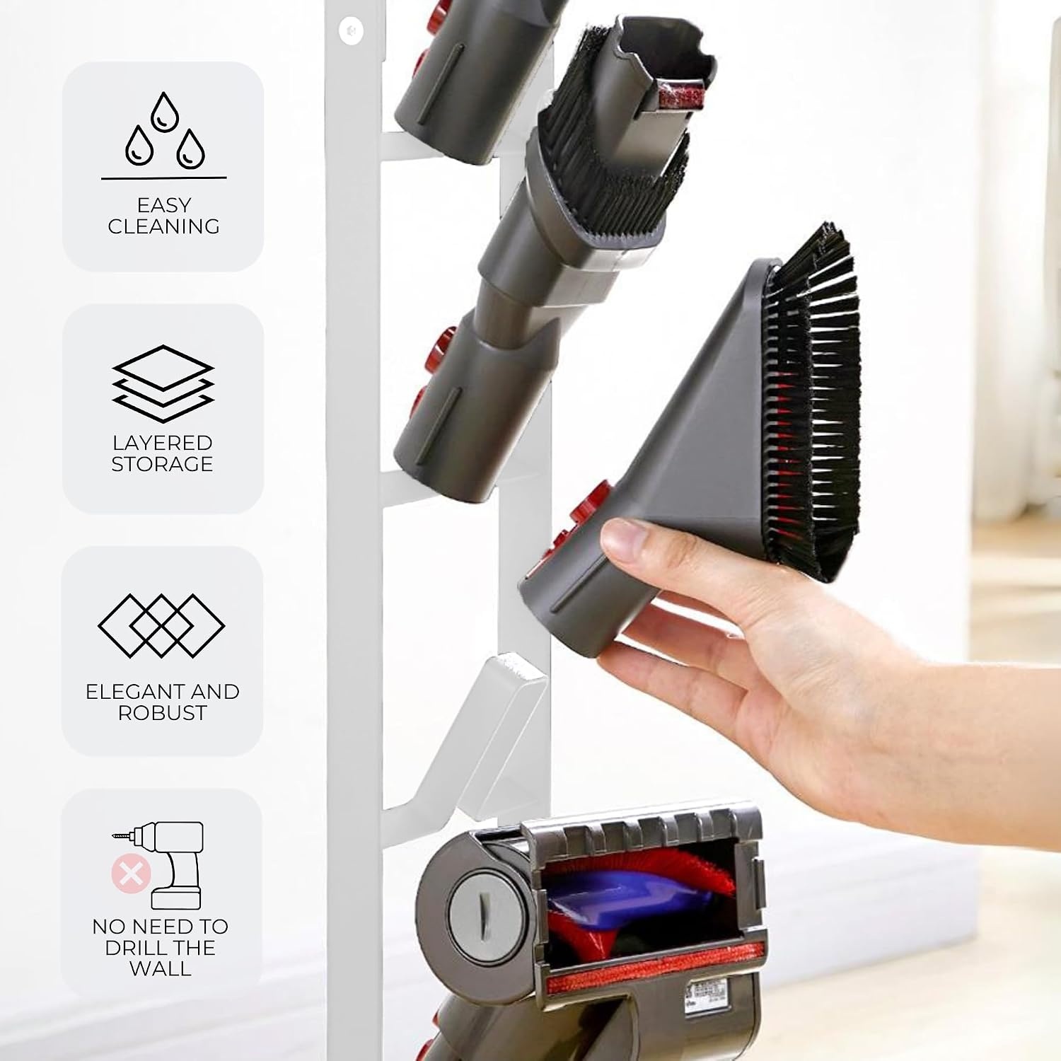 Stofzuiger standaard zonder boren | Staande houder | Ruimtebesparend | Compatibel met V15, V12, V11, V10, V8, V7, V6 en Xiaomi DC58/DC59/DC62/DC74