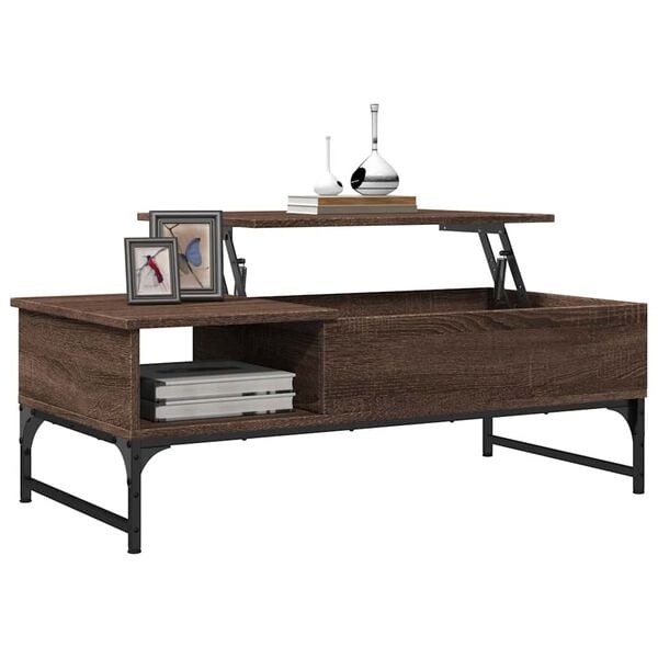 vidaXL Salontafel 100x50x35 cm bewerkt hout en metaal bruin eikenkleur