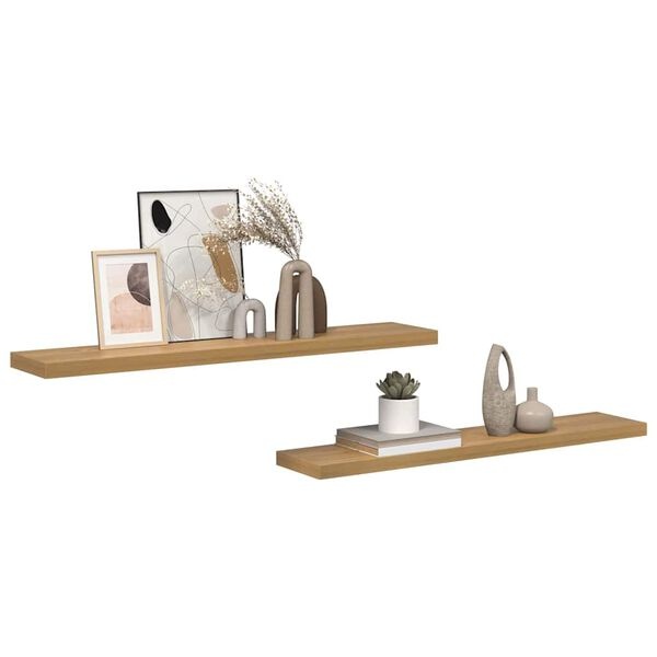 vidaXL Wandplank 2 st Bruin 120 x 23,5 x 3,8 cm Bewerkt hout