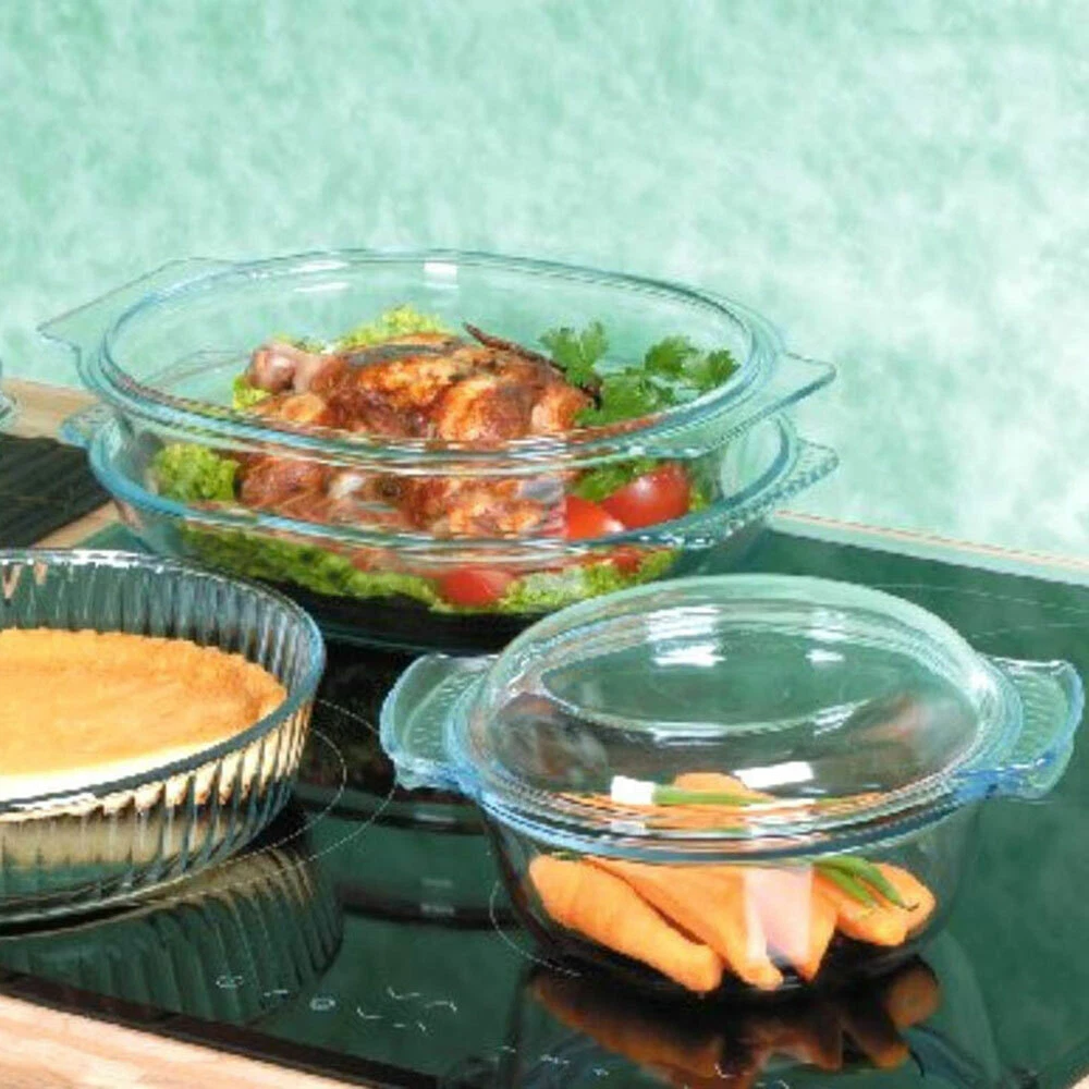 Glazen Braadpan Ovenschaal Rond 5 Liter met Deksel | Oven Magnetron Vriezer Vaatwasser geschikt | 25 cm