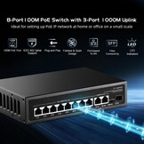 Binardat 11-Port PoE+ Switch - 8x 10/100Mbps, 2x Gigabit Uplink, 1x Gigabit SFP - Zwart