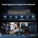 Binardat 11-Port PoE+ Switch - 8x 10/100Mbps, 2x Gigabit Uplink, 1x Gigabit SFP - Zwart