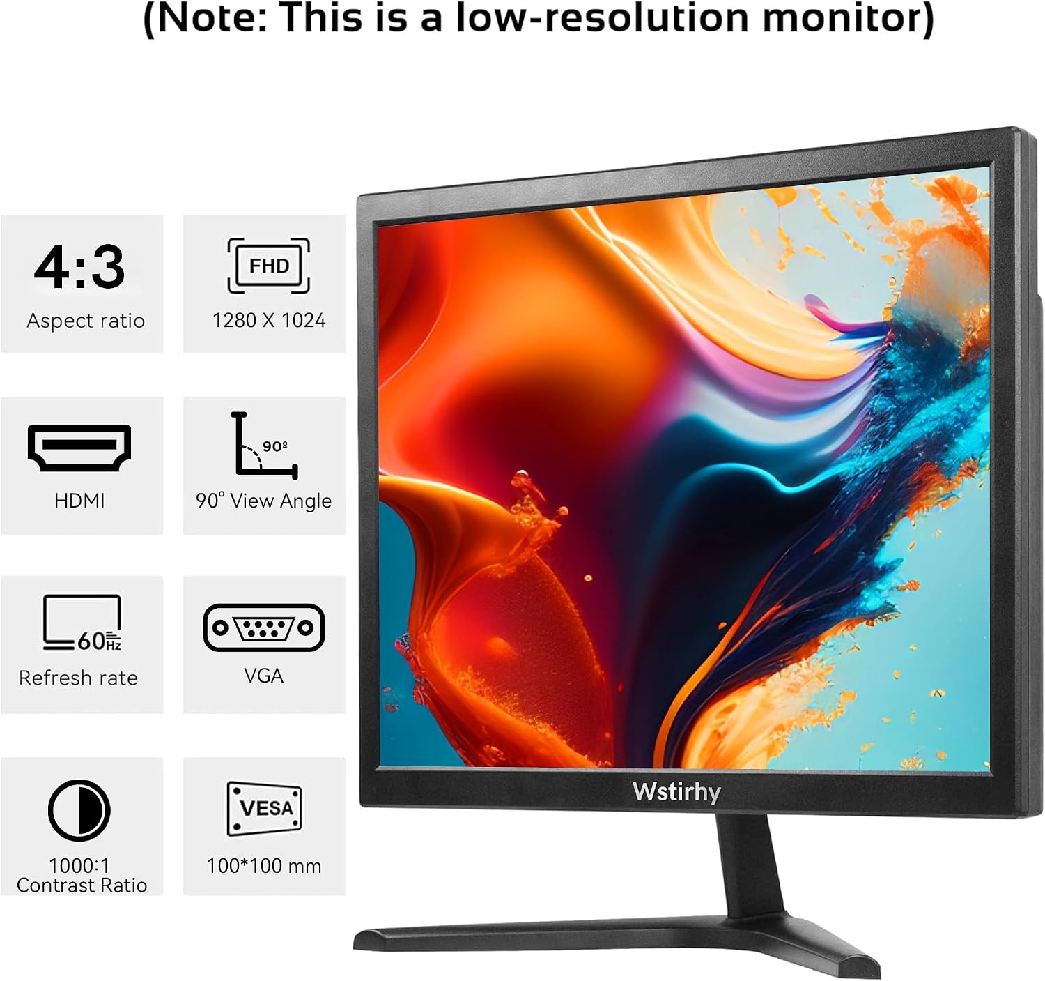 Wstirhy 17 inch LED Monitor 1280 x 1024 HDMI VGA - Zwart