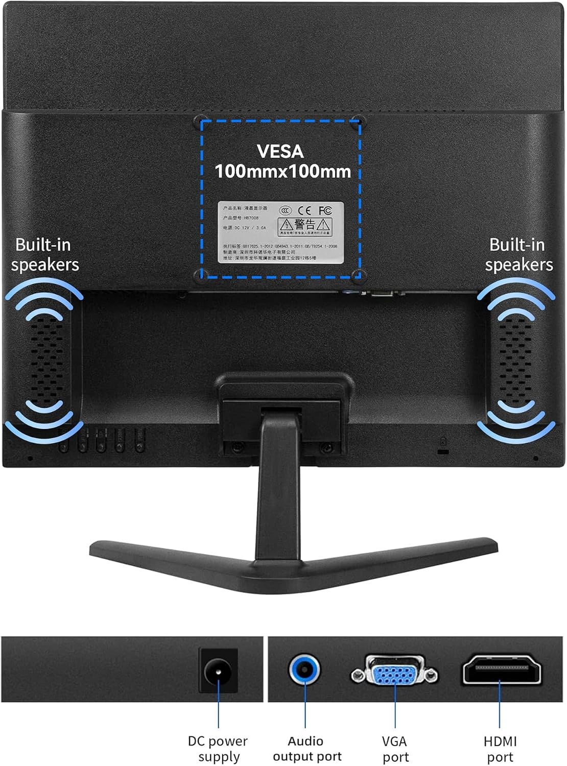 Wstirhy 17 inch LED Monitor 1280 x 1024 HDMI VGA - Zwart