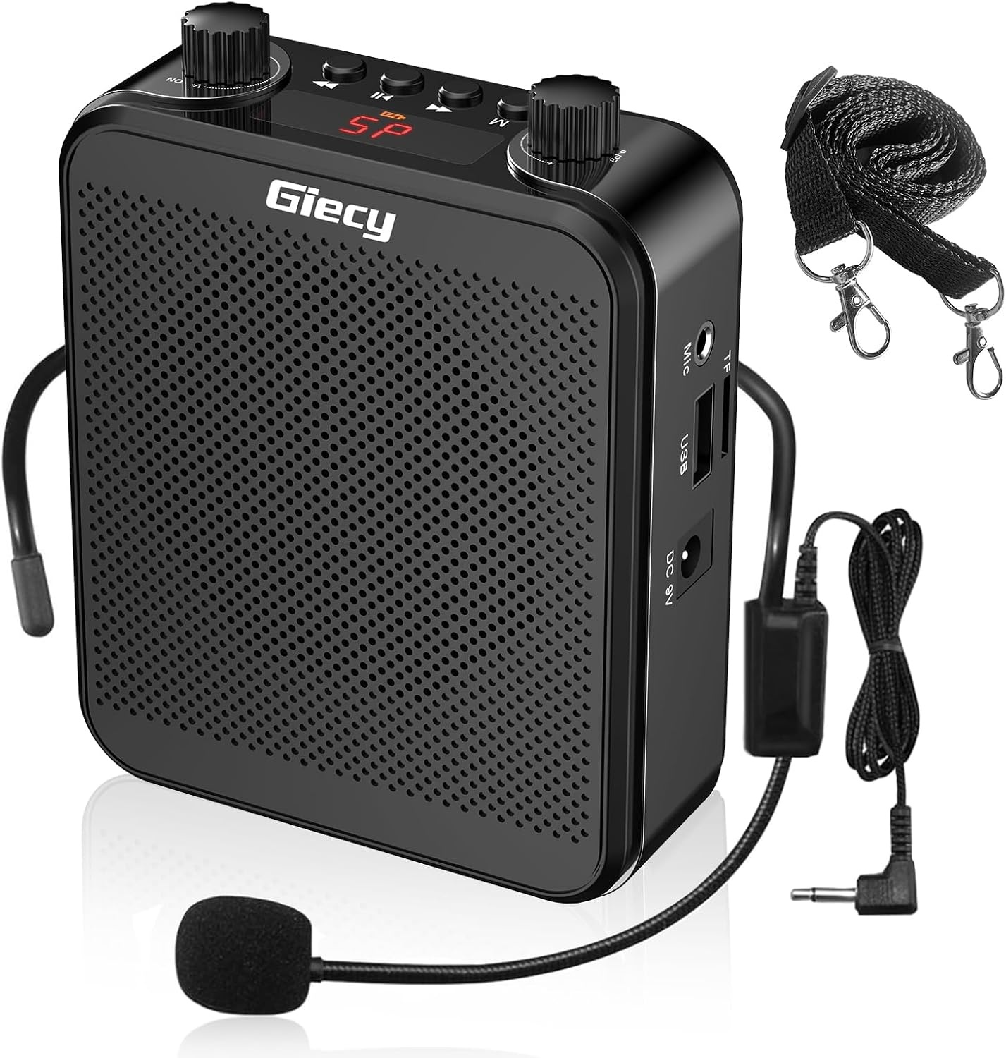 Draagbare spraakversterker met microfoon, hoofdtelefoon, 30 W, oplaadbare batterij, 2800 mAh, krachtig geluidssysteem voor leraren, gidsen, trainers, presentatoren