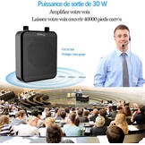 Draagbare spraakversterker met microfoon, hoofdtelefoon, 30 W, oplaadbare batterij, 2800 mAh, krachtig geluidssysteem voor leraren, gidsen, trainers, presentatoren