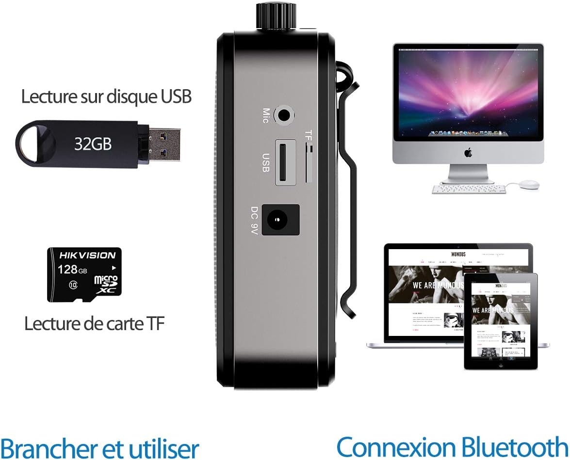 Draagbare spraakversterker met microfoon, hoofdtelefoon, 30 W, oplaadbare batterij, 2800 mAh, krachtig geluidssysteem voor leraren, gidsen, trainers, presentatoren