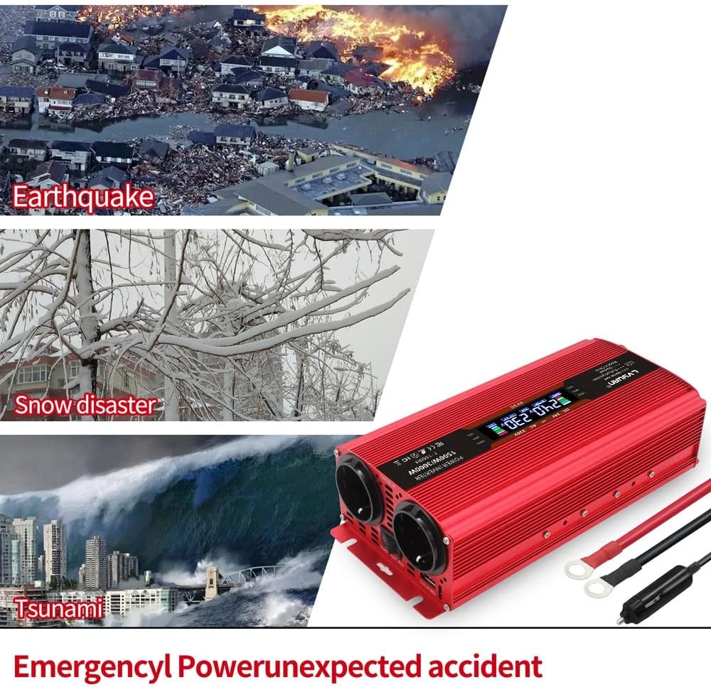 LVYUAN Spanningsomvormer 24V naar 230V 1500W-3000W Rood 24VM1500WLCD-R