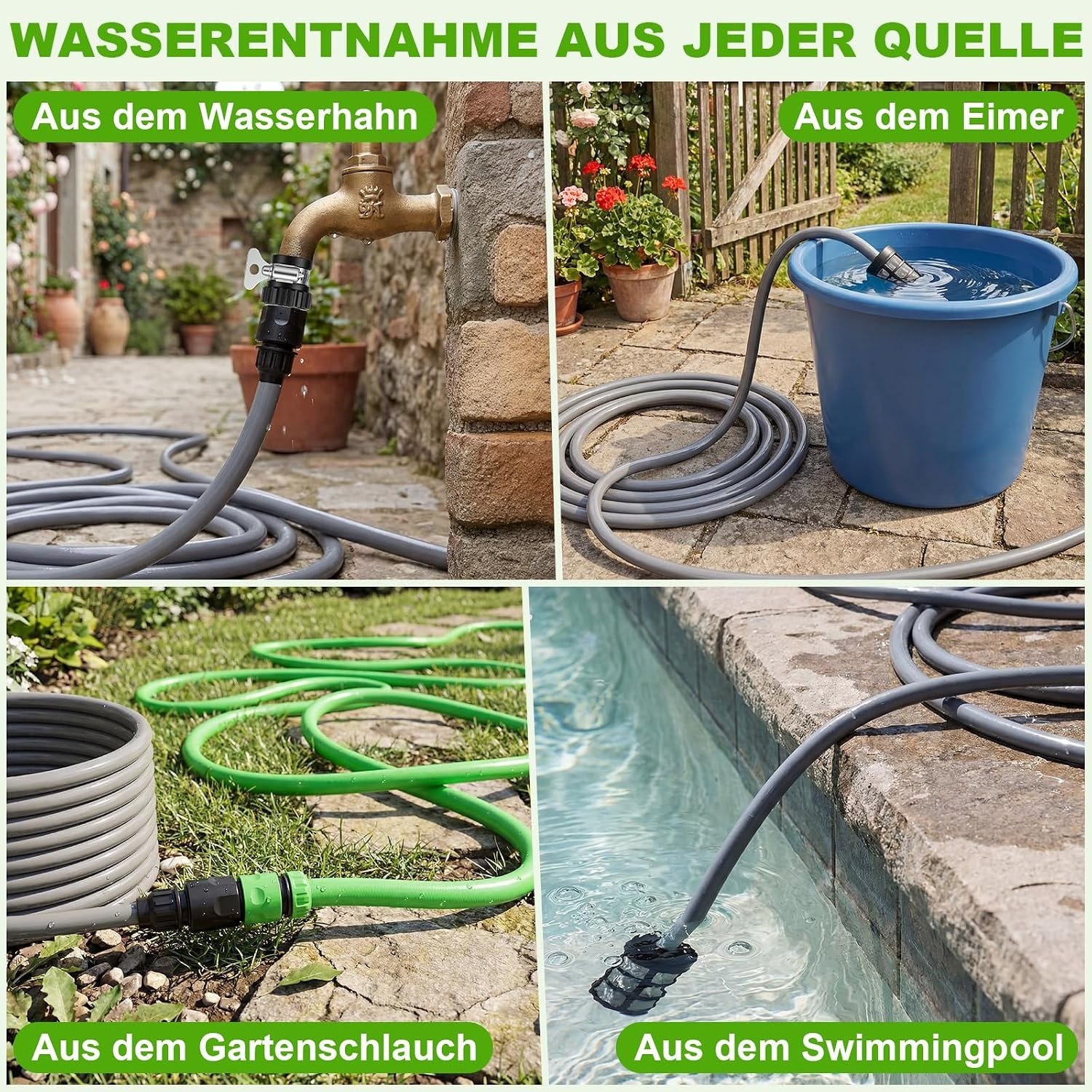 VOERJIA Accu-hogedrukreiniger 21 V (70 bar piek), mobiel reinigingsapparaat met 2 x 4,0 Ah accu's, 400 l/h debiet en 6-in-1 mondstuk, draagbaar voor auto en tuin, groen
