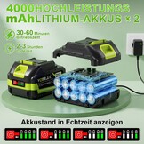 VOERJIA Accu-hogedrukreiniger 21 V (70 bar piek), mobiel reinigingsapparaat met 2 x 4,0 Ah accu's, 400 l/h debiet en 6-in-1 mondstuk, draagbaar voor auto en tuin, groen