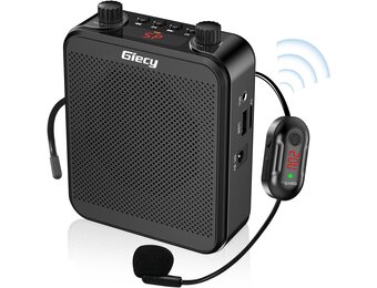 Draagbare Spraakversterker Draadloos UHF Microfoon met 2800mAh Batterij, TF/USB-speler, FM-radio & Recorder voor Docenten, Tours, Evenementen (M-Black) - Maat M-Black