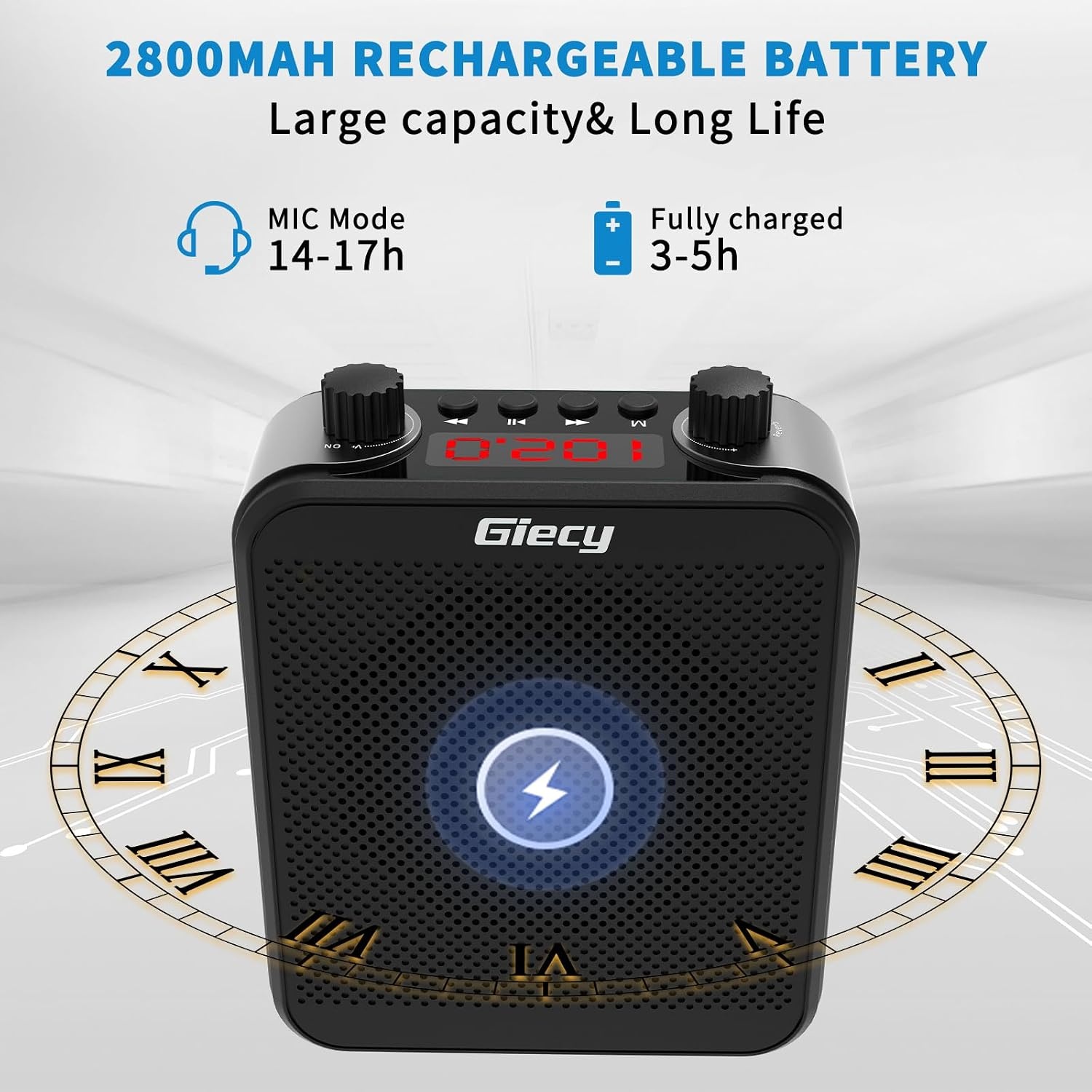 Draagbare Spraakversterker Draadloos UHF Microfoon met 2800mAh Batterij, TF/USB-speler, FM-radio & Recorder voor Docenten, Tours, Evenementen (M-Black) - Maat M-Black