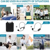 Draagbare Spraakversterker Draadloos UHF Microfoon met 2800mAh Batterij, TF/USB-speler, FM-radio & Recorder voor Docenten, Tours, Evenementen (M-Black) - Maat M-Black