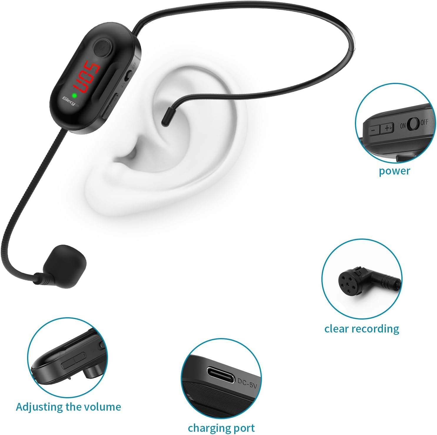 Draagbare Spraakversterker Draadloos UHF Microfoon met 2800mAh Batterij, TF/USB-speler, FM-radio & Recorder voor Docenten, Tours, Evenementen (M-Black) - Maat M-Black