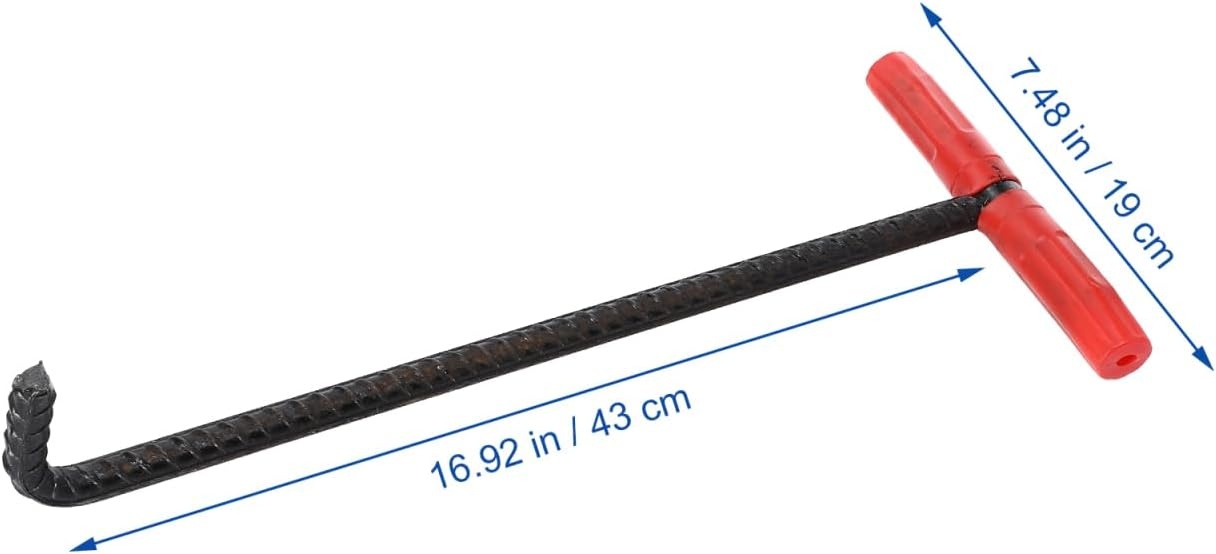 Operitacx Kanaaldeksellifter, 45 cm schachtdekselhaak, haak, hefgereedschap, schachtdekselhaak, ijzeren t-haak, trekhaak voor slagershop, zwart