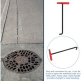 Operitacx Kanaaldeksellifter, 45 cm schachtdekselhaak, haak, hefgereedschap, schachtdekselhaak, ijzeren t-haak, trekhaak voor slagershop, zwart