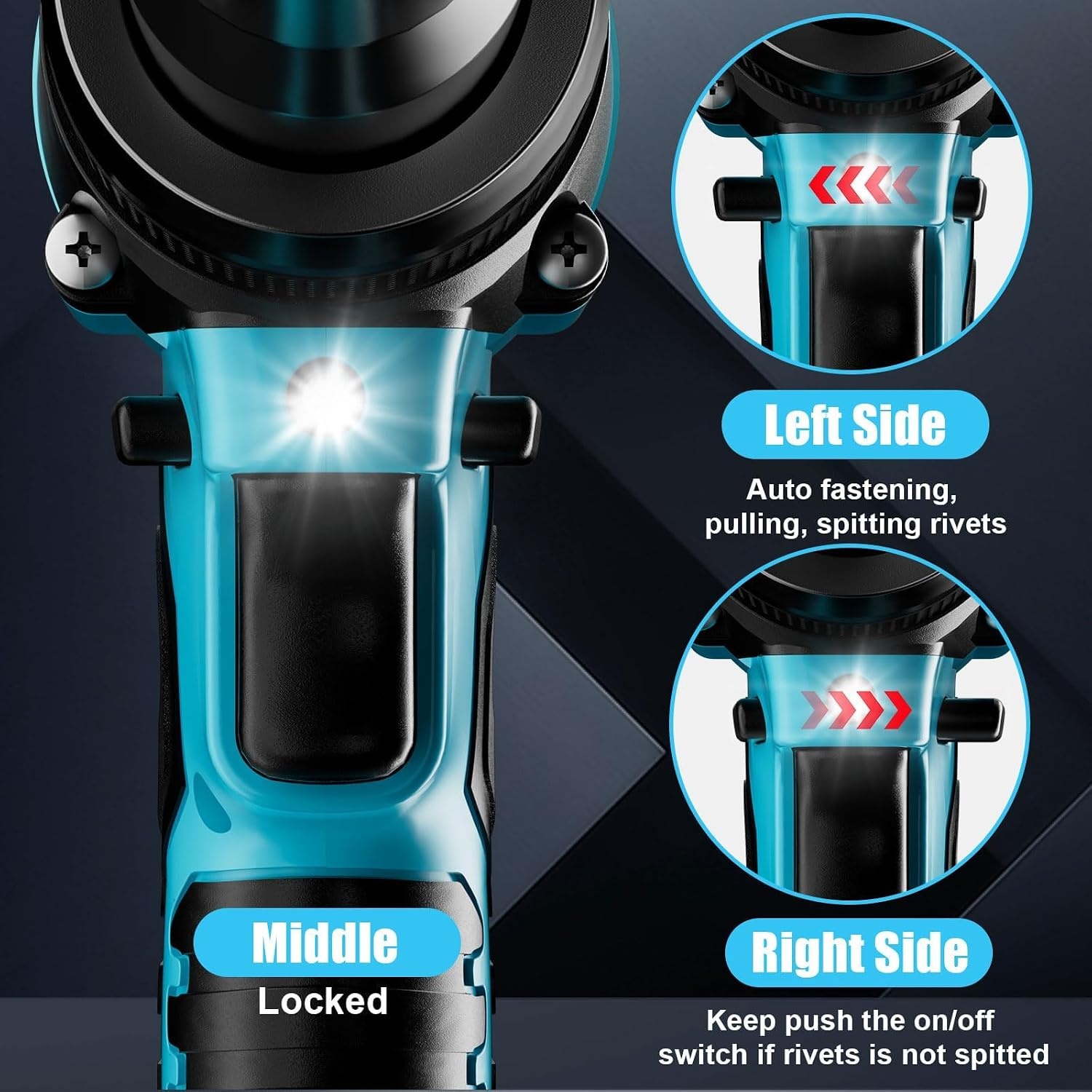 Ecarke Accu-klinknageltangset, compatibel met Makita accu 18V Li-Ion, borstelloze klinknagelpistool met 20 klinknagels in drie maten (3,2/4,0/4,8 mm) & ledlicht, ideaal voor autoreparaties en