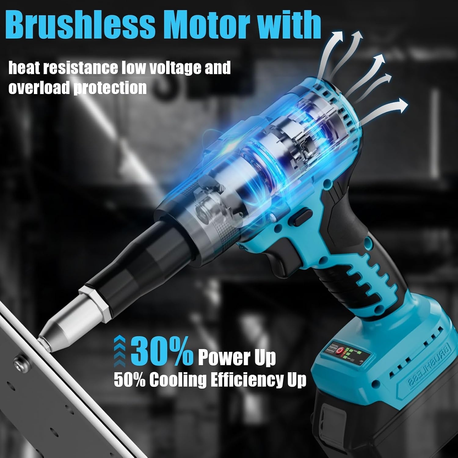 Ecarke Accu-klinknageltangset, compatibel met Makita accu 18V Li-Ion, borstelloze klinknagelpistool met 20 klinknagels in drie maten (3,2/4,0/4,8 mm) & ledlicht, ideaal voor autoreparaties en