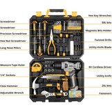 DEKO 126-delig elektrisch gereedschap combo-set met 8 V accuboor, 10 mm 3/8 inch keyless Chuck, professionele en huishoudelijke gereedschapsset, doe-het-zelf, voor tuin, kantoor, huisreparatie