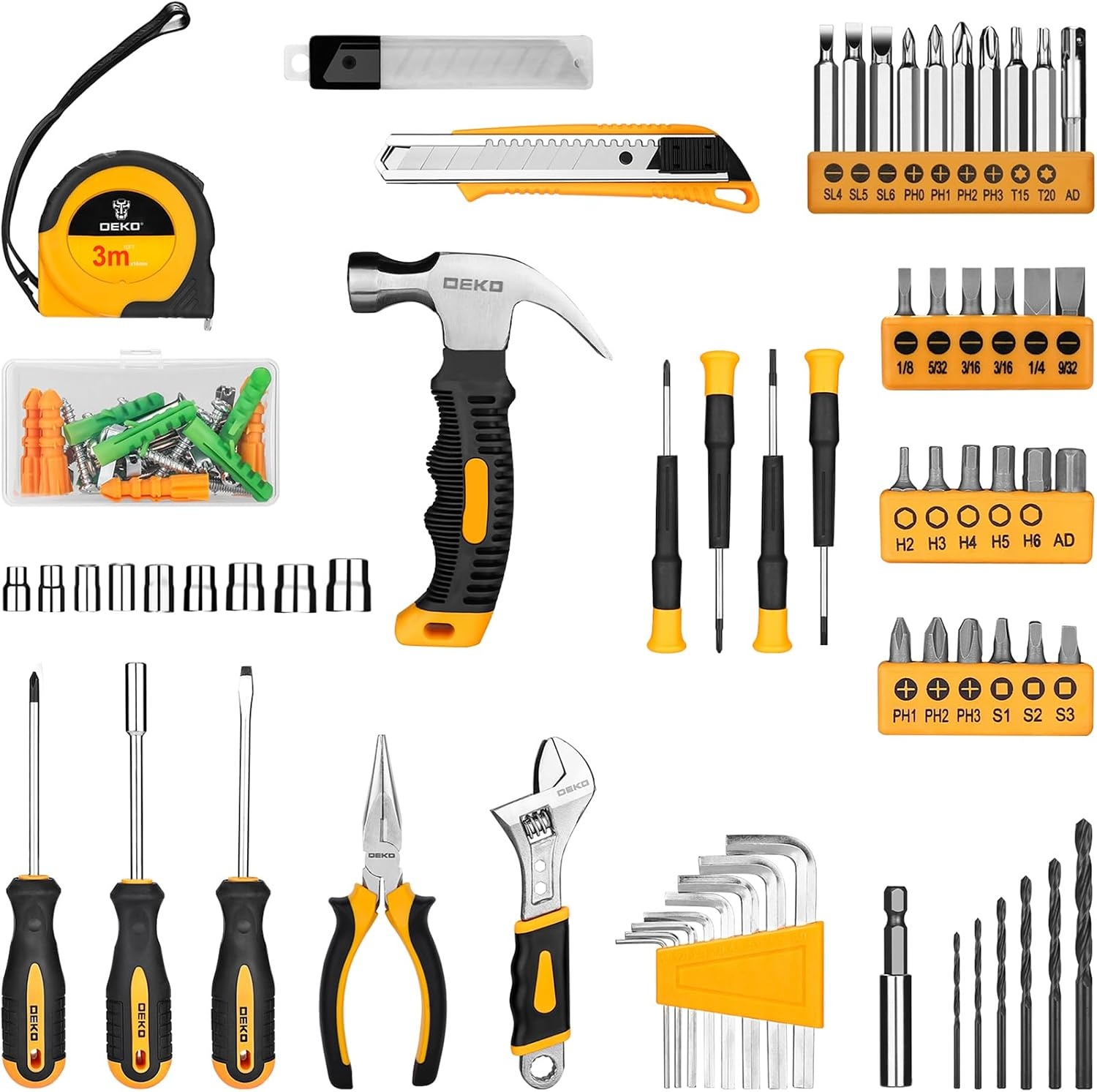 DEKO 126-delig elektrisch gereedschap combo-set met 8 V accuboor, 10 mm 3/8 inch keyless Chuck, professionele en huishoudelijke gereedschapsset, doe-het-zelf, voor tuin, kantoor, huisreparatie
