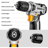 DEKO 126-delig elektrisch gereedschap combo-set met 8 V accuboor, 10 mm 3/8 inch keyless Chuck, professionele en huishoudelijke gereedschapsset, doe-het-zelf, voor tuin, kantoor, huisreparatie