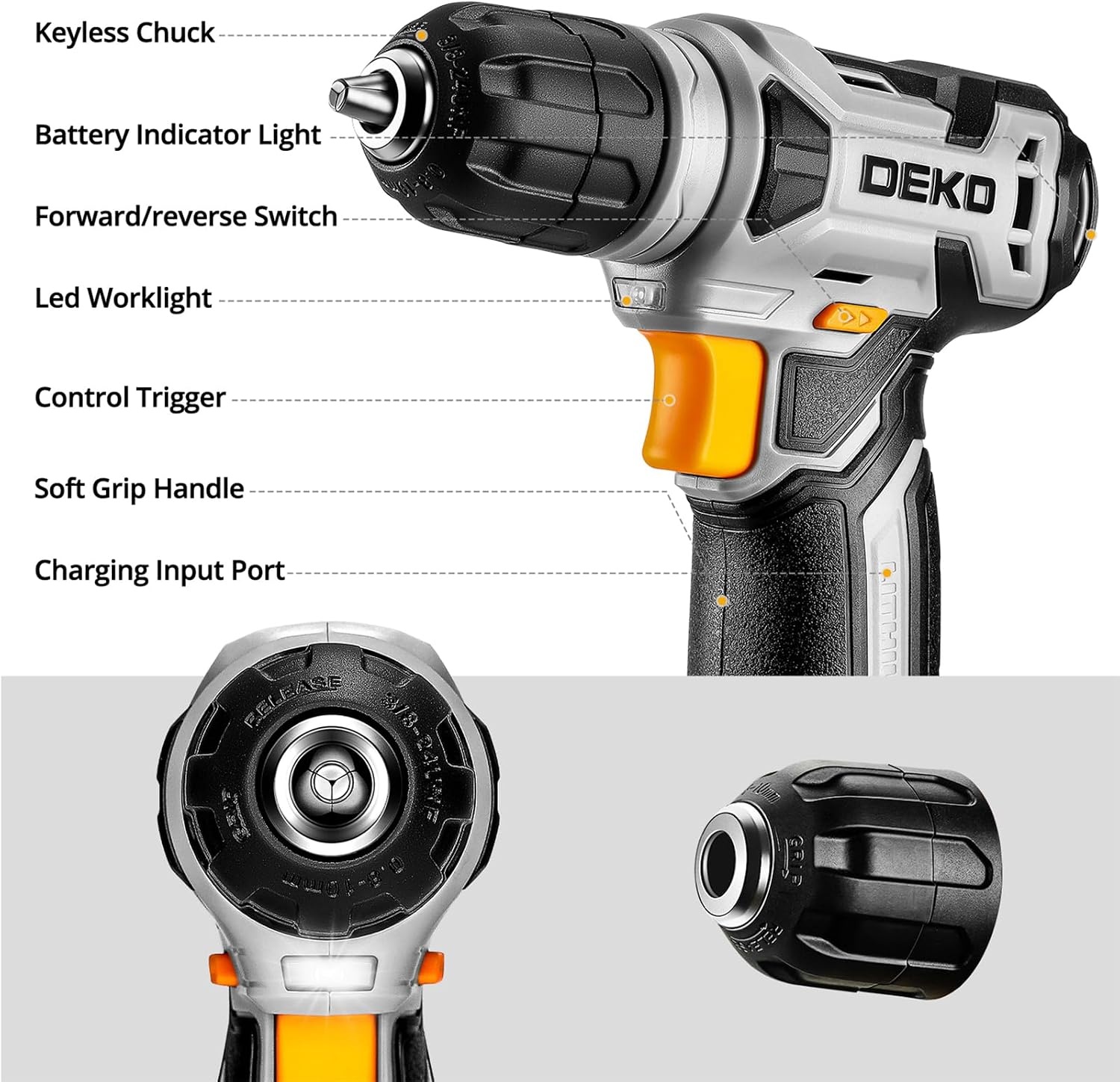 DEKO 126-delig elektrisch gereedschap combo-set met 8 V accuboor, 10 mm 3/8 inch keyless Chuck, professionele en huishoudelijke gereedschapsset, doe-het-zelf, voor tuin, kantoor, huisreparatie