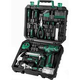 DEKO 126-delig elektrisch gereedschap combo-set met 8 V accuboor, 10 mm 3/8 inch keyless Chuck, professionele en huishoudelijke gereedschapsset, doe-het-zelf, voor tuin, kantoor, huisreparatie