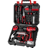 DEKO 126-delig elektrisch gereedschap combo-set met 8 V accuboor, 10 mm 3/8 inch keyless Chuck, professionele en huishoudelijke gereedschapsset, doe-het-zelf, voor tuin, kantoor, huisreparatie