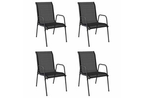 VidaXL Tuinstoelen Staal/Textileen Zwart (4 stuks) - 47% Korting