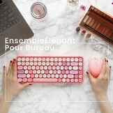 Draadloze Toetsenbord & Muis Set Mini AZERTY Pastelroze | 2.4 GHz | Retro Design ronde toetsen