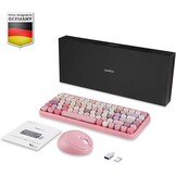 Draadloze Toetsenbord & Muis Set Mini AZERTY Pastelroze | 2.4 GHz | Retro Design ronde toetsen