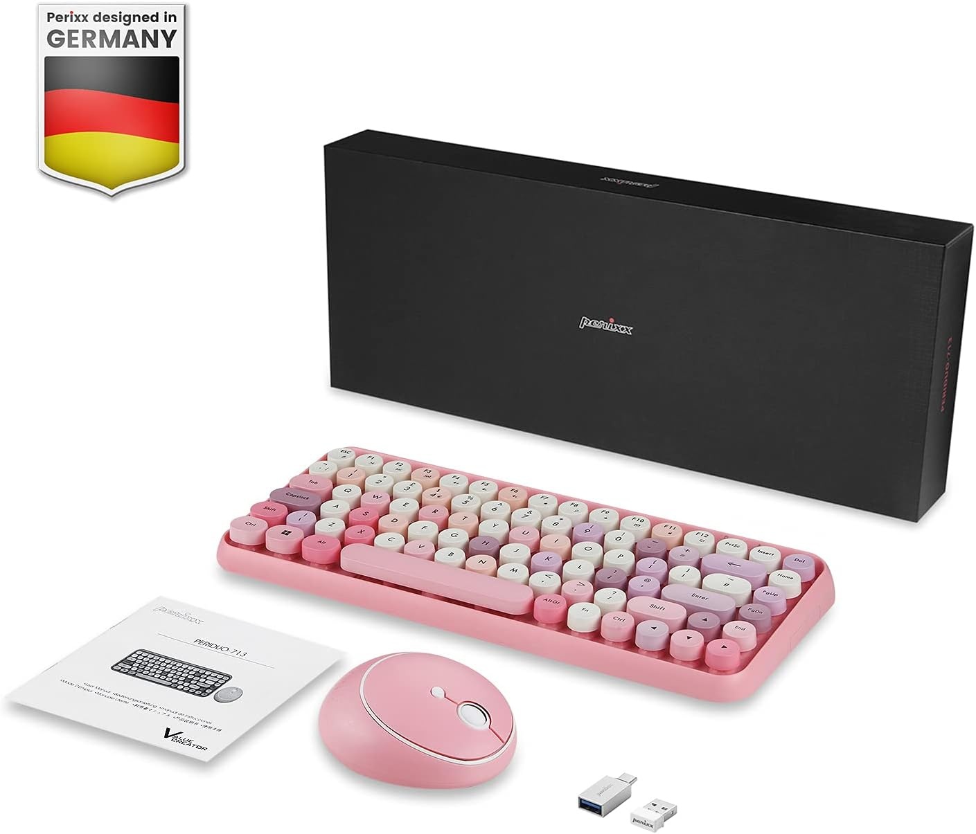 Draadloze Toetsenbord & Muis Set Mini AZERTY Pastelroze | 2.4 GHz | Retro Design ronde toetsen
