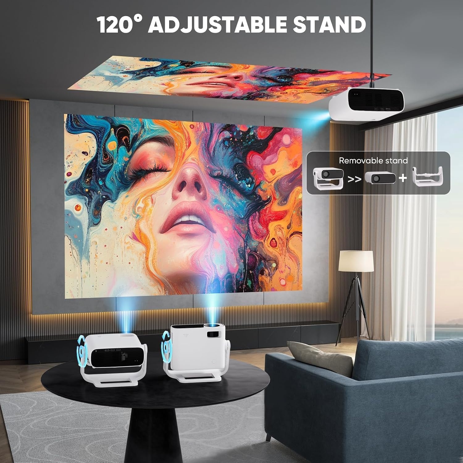 Beamer Smart Android 11 | 25000 Lumen | 4K trapeziumcorrectie | WiFi 6 Bluetooth 5.2 | Zwart
