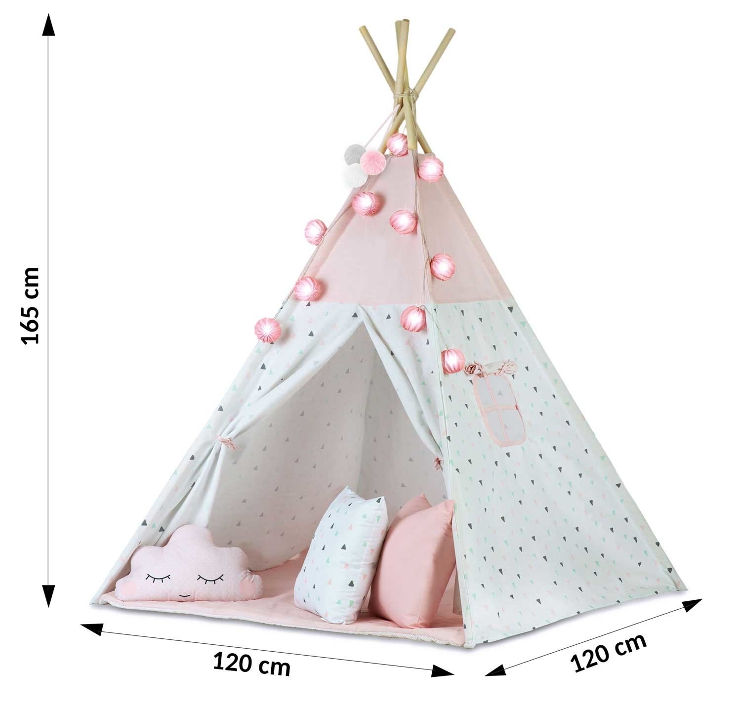 Tipi speeltent met licht & slingers – Roze