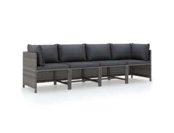 vidaXL Tuinbank 4-zits met kussens poly rattan grijs