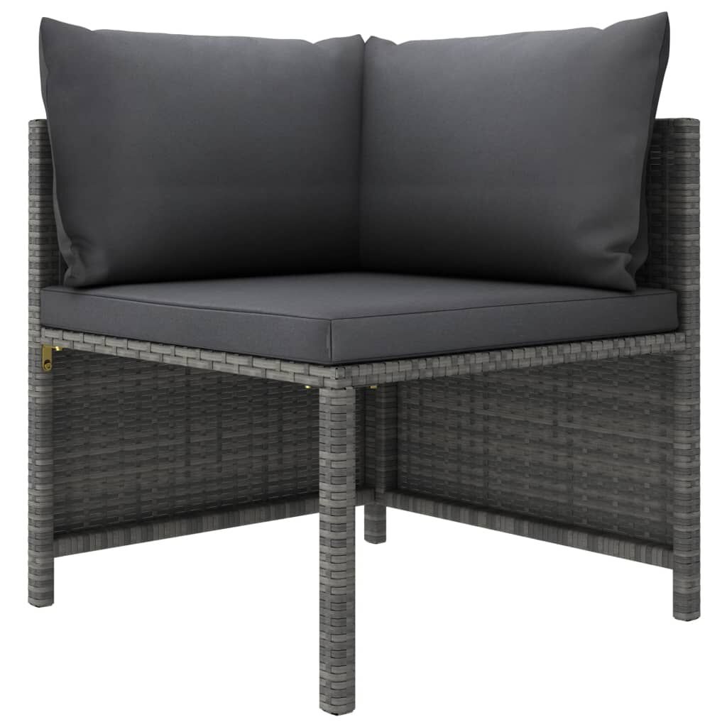 vidaXL Tuinbank 4-zits met kussens poly rattan grijs