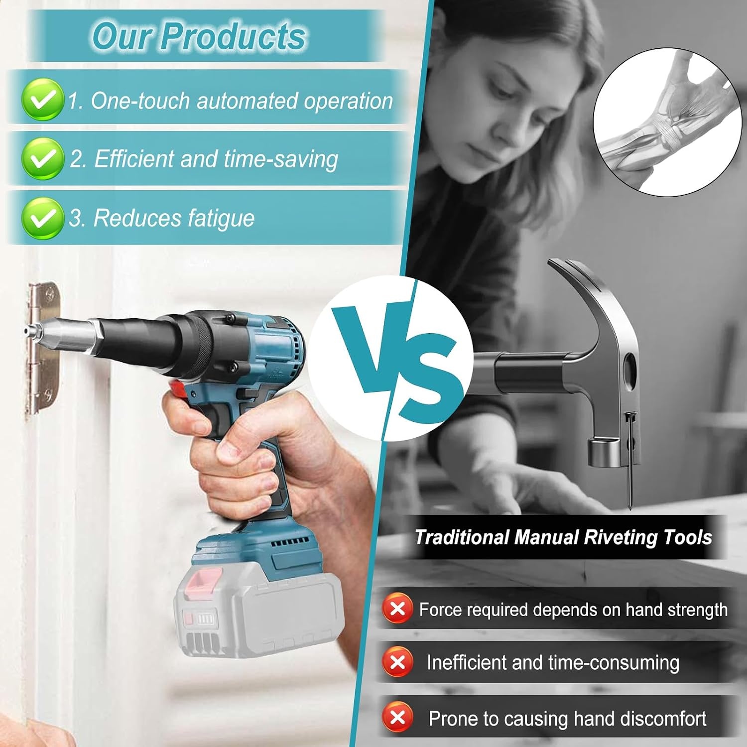 Accu Klinknageltang compatibel met Makita 18V (zonder accu)‌ | Borstelloze Elektrische Popklinknageltang 25.000N Klinknagelpistool voor Blinde Klinknagels van 2,4-4,8 mm