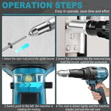 Accu Klinknageltang compatibel met Makita 18V (zonder accu)‌ | Borstelloze Elektrische Popklinknageltang 25.000N Klinknagelpistool voor Blinde Klinknagels van 2,4-4,8 mm