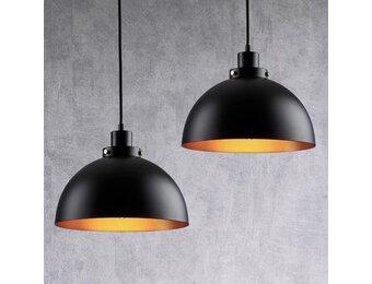 Industriële Hanglampen Retro | Zwart 28 cm | Set van 2 | Matzwart | In hoogte verstelbaar voor Keuken, Woonkamer, Eetkamer