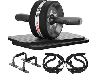 Fitness Set 6-in-1 voor Core Training | Abdominale Trainer, Ab Roller, Weerstandsband, Push-up Bars, Kniekussen | Zwart