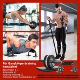 Fitness Set 6-in-1 voor Core Training | Abdominale Trainer, Ab Roller, Weerstandsband, Push-up Bars, Kniekussen | Zwart