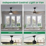 Plafondventilator voor slaapkamer en woonkamer, 106 cm, 5 houten bladen, LED-lamp, stil, houtnerf/zwart, met afstandsbediening, timer, omkeerbare DC-m