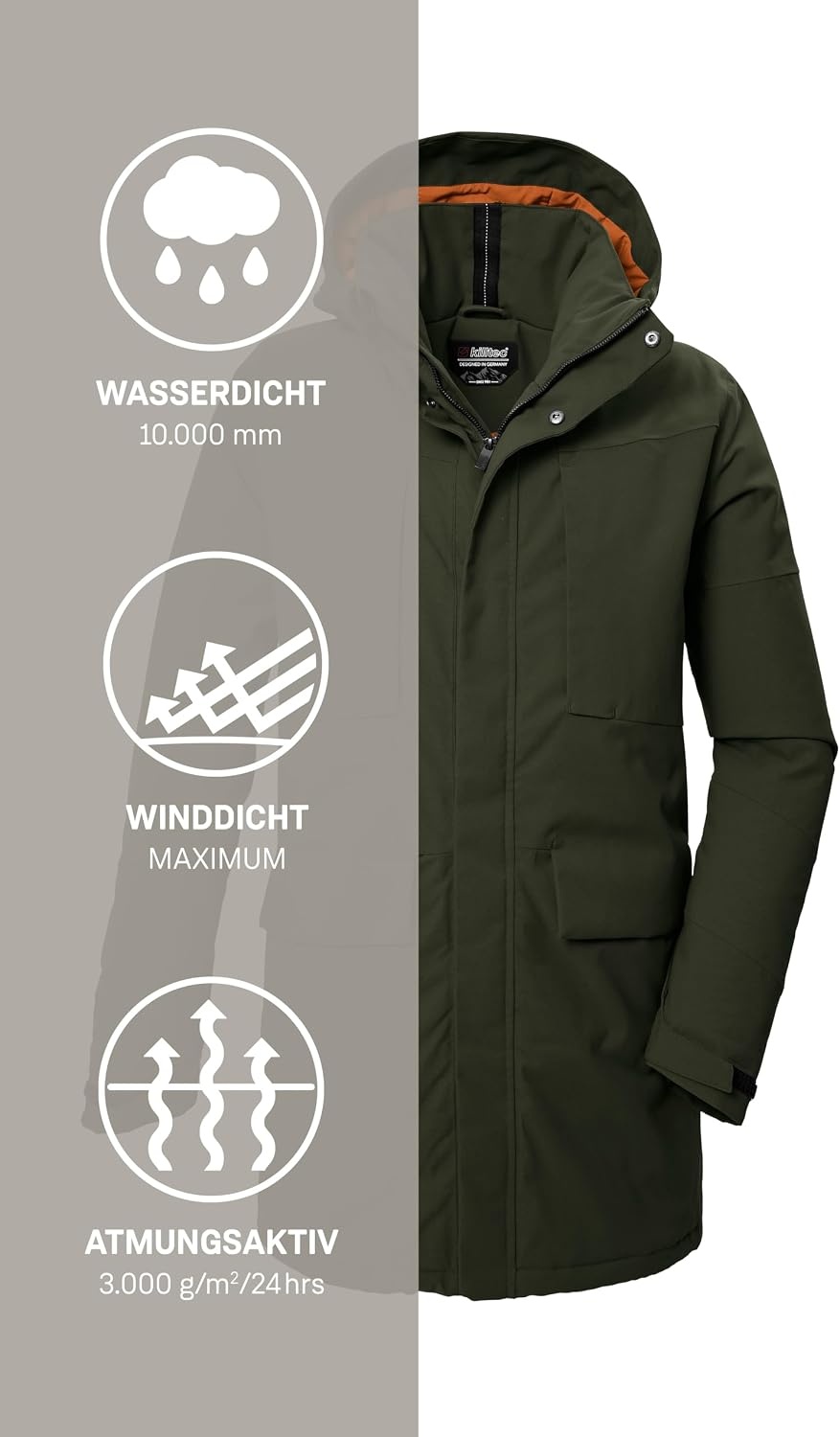 killtec Kow 80 Mn Prk heren Functionele parka/parka met afritsbare capuchon