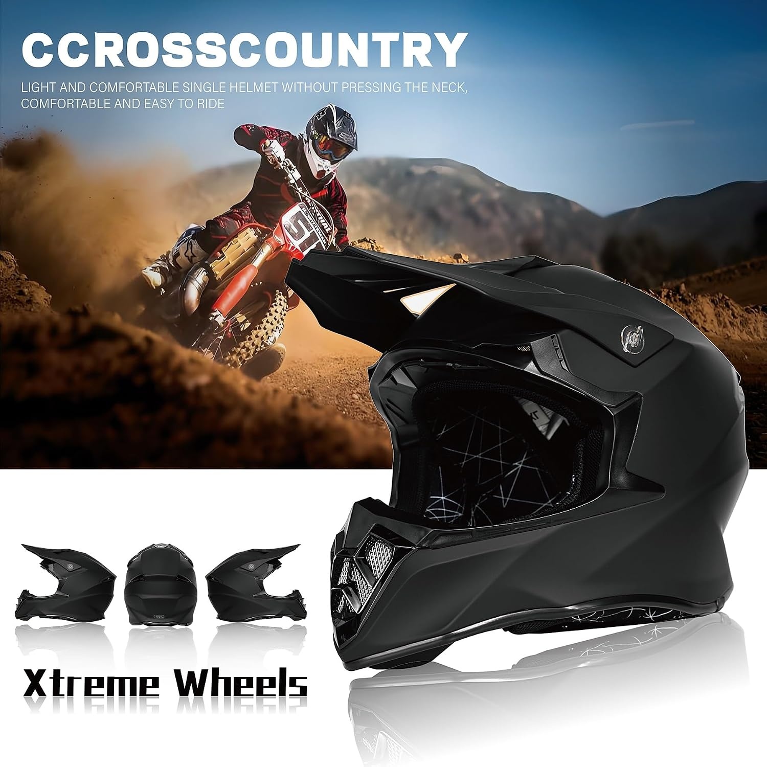 Motorcrosshelm voor heren en dames, ECE22.06 goedgekeurd, jeugdmotorhelmen, fietshelm voor volwassenen, motorcrosshelmen voor integraalhelm voor alle terreinen, vier seizoenen