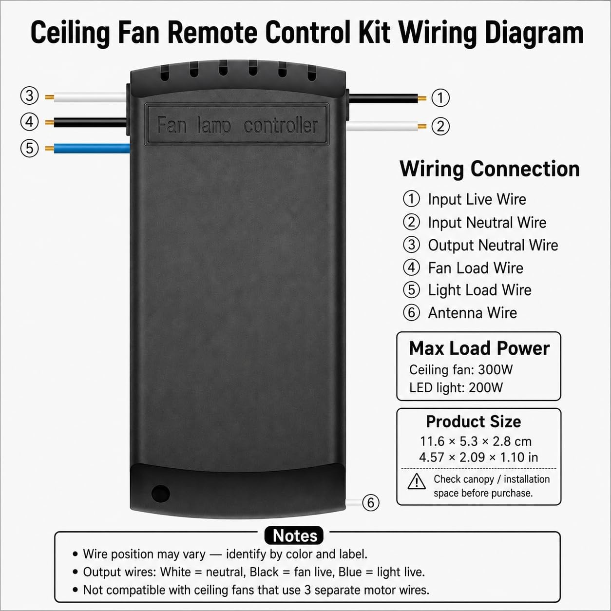 QIACHIP Universal Ceiling Fan Remote Control Kit, Wireless Ceiling Fan Lamp Remote Control Kit and Light Control Switch Timer Control for Space Cooling 220V 230V - Maat 1 Satz