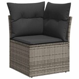 vidaXL Tuinhoekbank met kussens poly rattan grijs