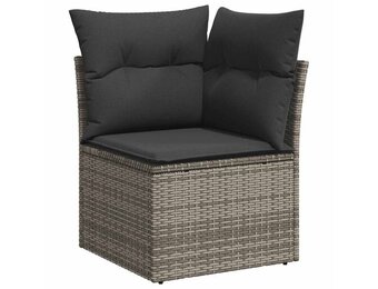 vidaXL Tuinhoekbank met kussens poly rattan grijs