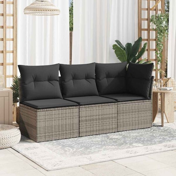 vidaXL Tuinhoekbank met kussens poly rattan grijs