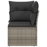 vidaXL Tuinhoekbank met kussens poly rattan grijs
